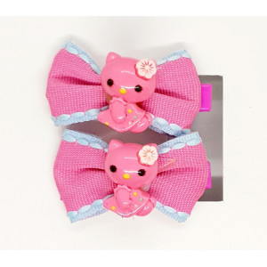 Puce - Bow Hair Clip With Cat