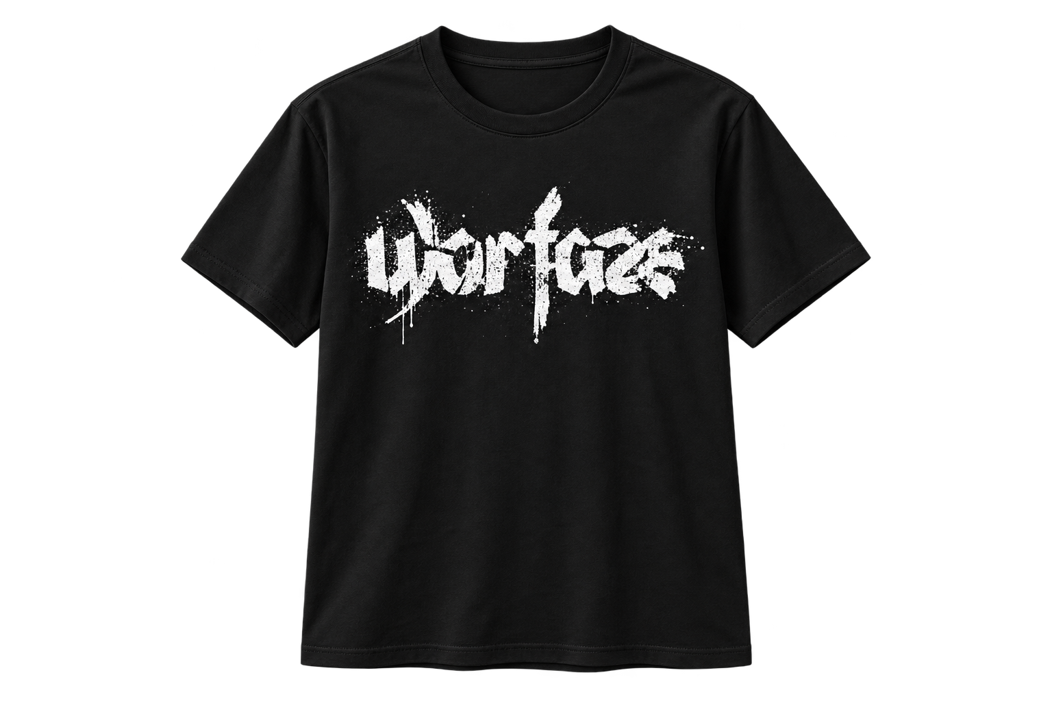 Black crew-neck T-shirt with white graffiti chest print